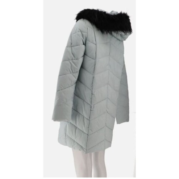 Laurier Stretch Quilted Coat Removable Faux Fur Trim Hood Silver Large - Picture 4 of 8